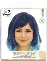 Perruque mi-longue avec frange - luxe - bleu