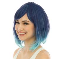 Perruque mi-longue avec frange - luxe - bleu