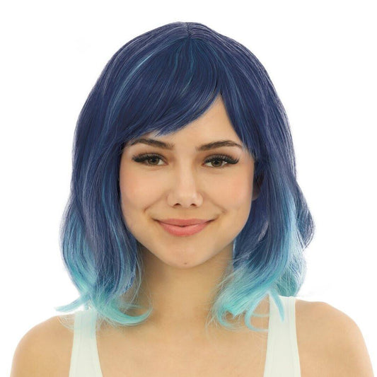 Perruque mi-longue avec frange - luxe - bleu