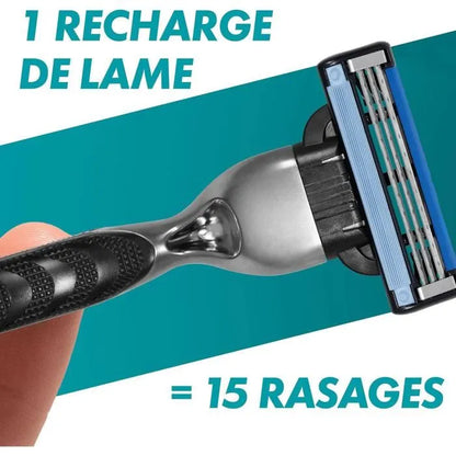 Gillette Mach3Rasoir - GILLETTE - Mach3 - 3 Lames - Manche en Acier Inoxydable - 12 Recharges Incluses
