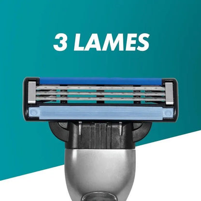 Gillette Mach3Rasoir - GILLETTE - Mach3 - 3 Lames - Manche en Acier Inoxydable - 12 Recharges Incluses